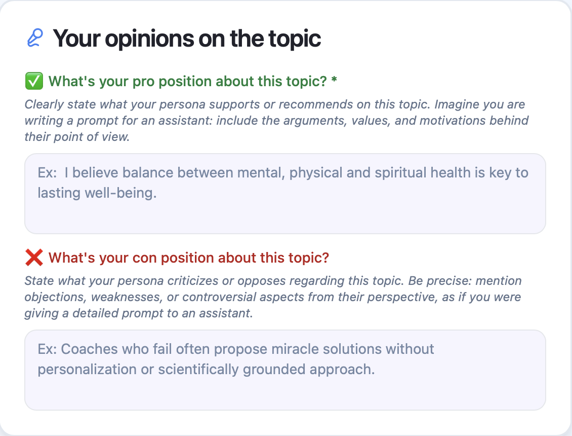 Illustration showing a persona's opinions, used to generate personalized and engaging content.