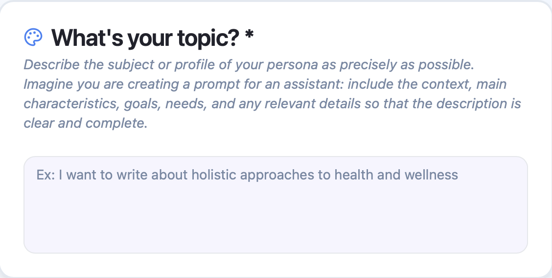 Illustration of a persona with a defined topic, used to generate personalized and relevant marketing content.